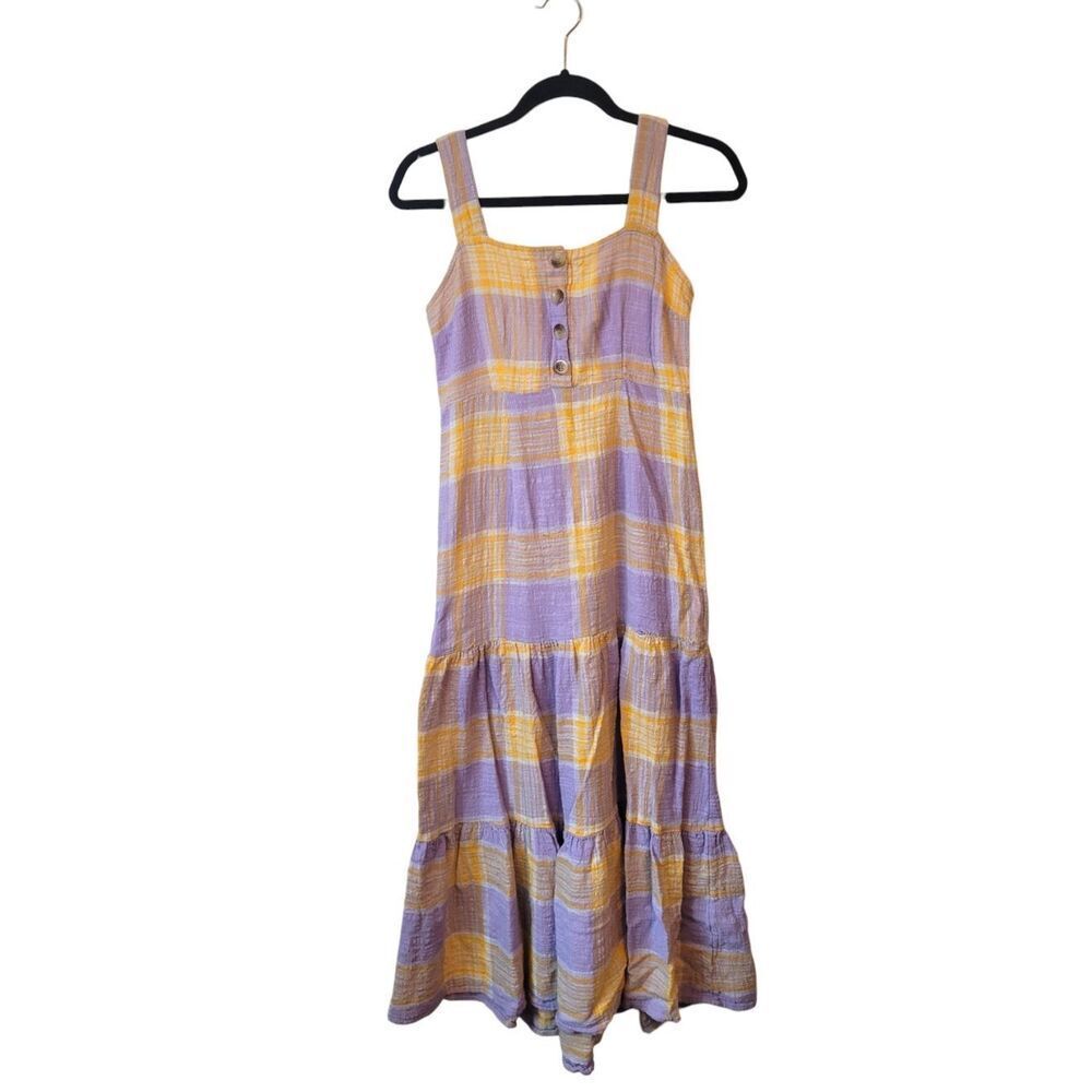 Urban Outfitters Pastel Lavender & Yellow Plaid Tiered Sundress Size M